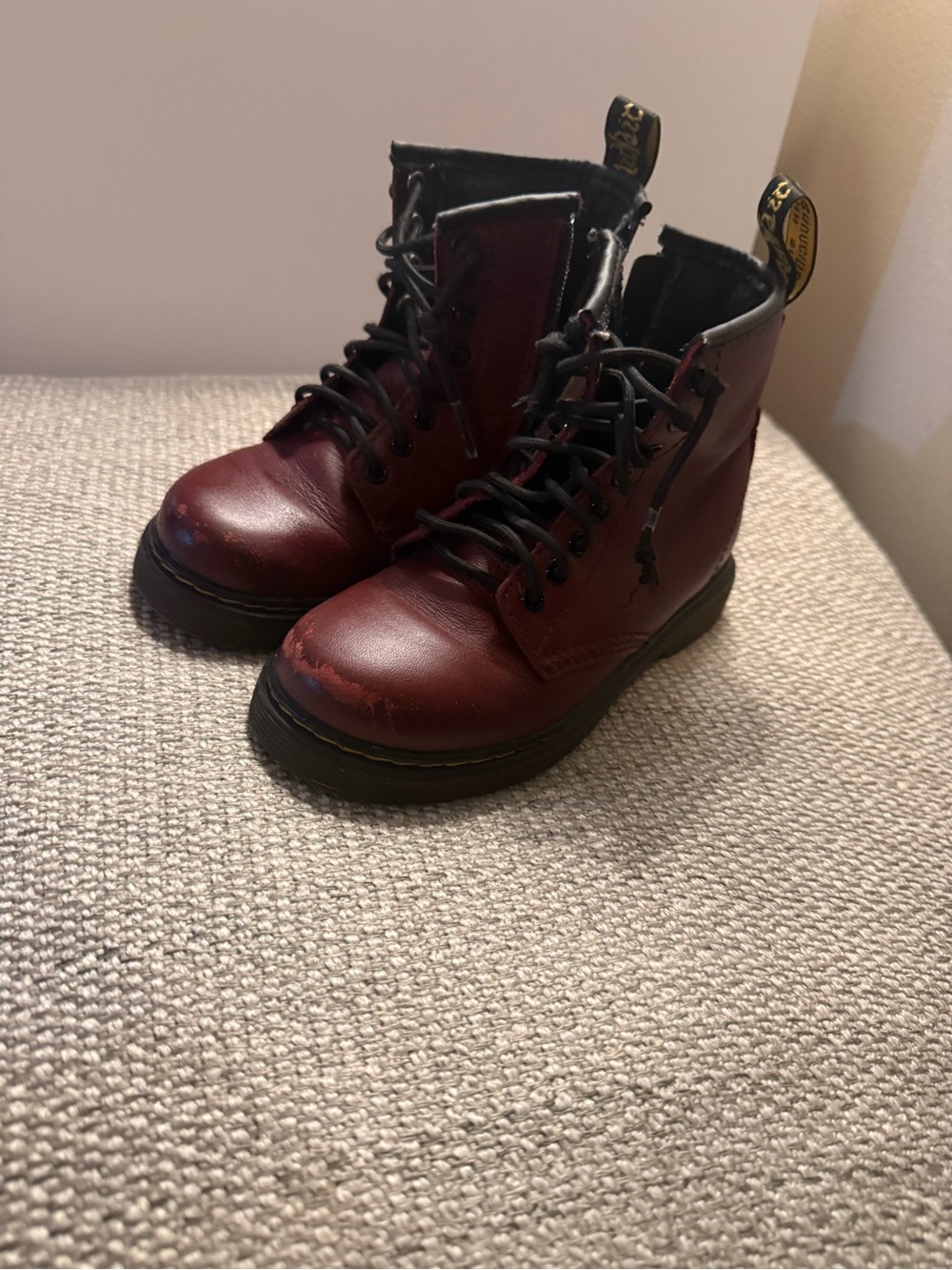 Dr. Martens Kids Cherry Red Lace-Up Ankle Boots